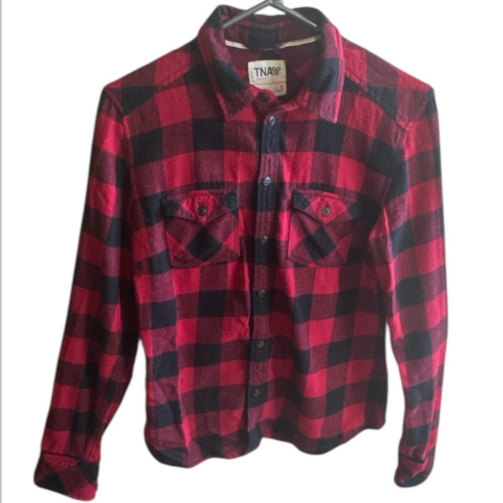 TNA Classic Fit Banff Plaid Flannel Shirt Red & Black 100% Cotton Women’s Sz S